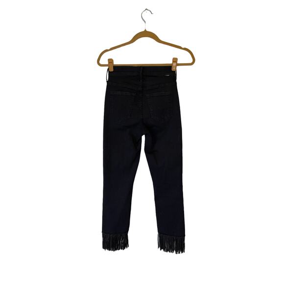 Mother High Waist Rascal Top Fray Whip Fringe Skinny Black Jeans Size 24 - Picture 3 of 14